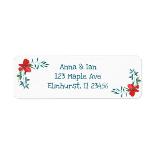 Pretty Red Flower and Blue Return Address Labels