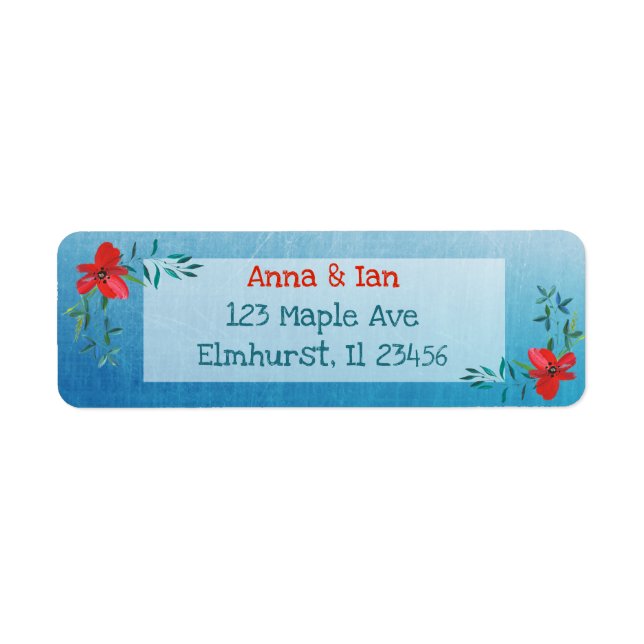 Pretty Red Flower and Blue Return Address Labels (Front)