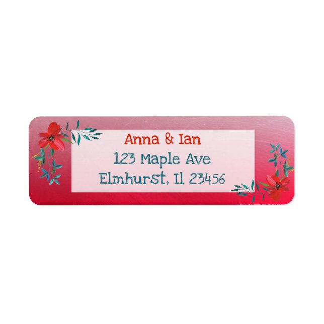 Pretty Red Flower and Blue Return Address Labels (Front)