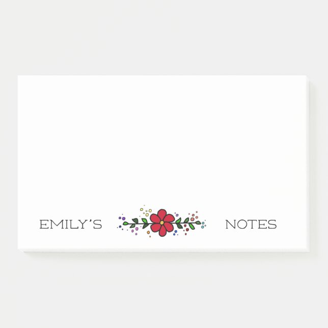 Pretty red flower leaves personalised Name's Notes (Front)