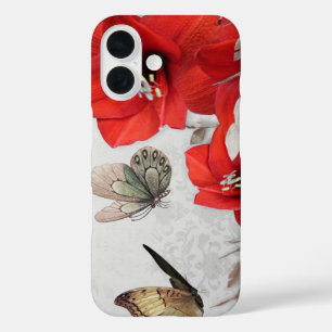 pretty red flowers butterflies case