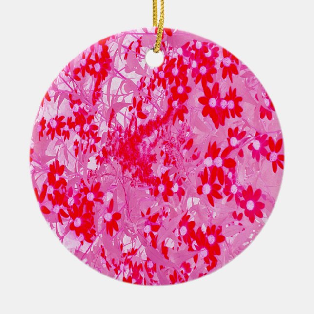 Pretty Red Flowers Ceramic Tree Decoration (Front)