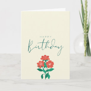 Pretty Red Flowers Happy Birthday Card