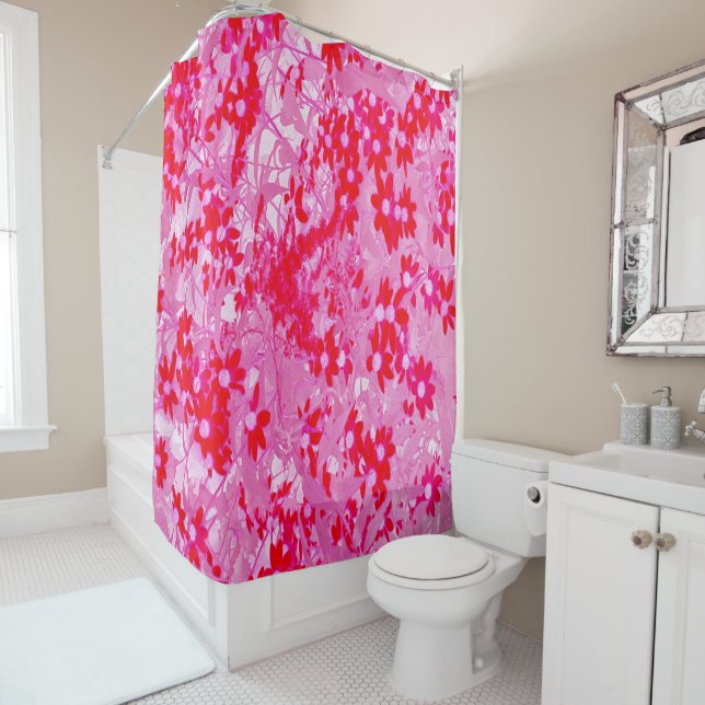 Pretty Red Flowers Shower Curtain (In Situ)