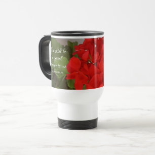 Pretty Red Flowers Special Treasure Bible Verse Travel Mug
