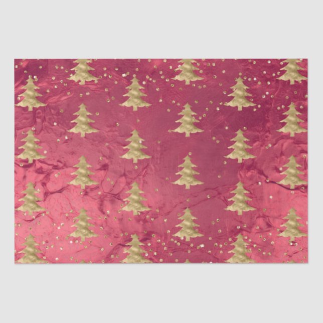 Pretty Red Gold Christmas Trees   Tissue Paper (Front)