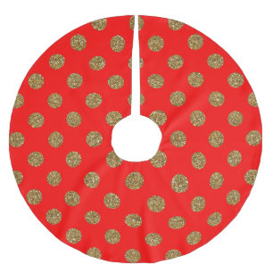 Pretty Red Gold Glitter Dots Pattern Christmas Brushed Polyester Tree Skirt