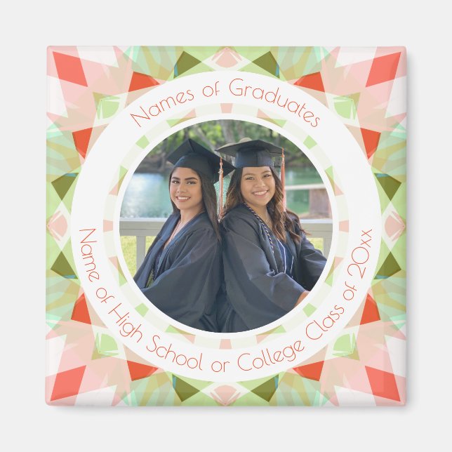 Pretty Red Green Graduation Photo Keepsake Gift Magnet (Front)