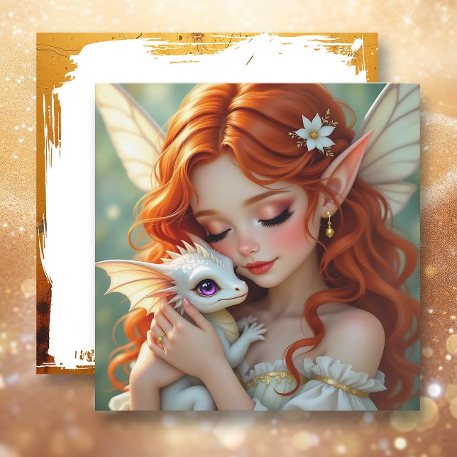 Pretty Red Haired Fairy with Dragon Card (Creator Uploaded)
