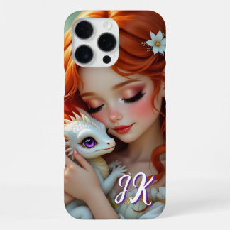 Pretty Red Haired Fairy with Dragon Monogrammed iPhone 16 Pro Max Case
