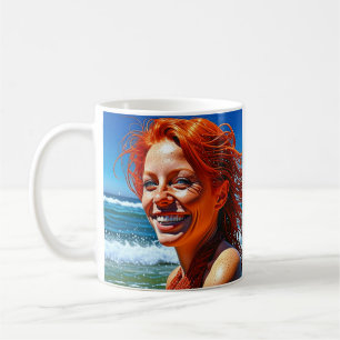Pretty Red Haired Lady at Beach Personalised Coffee Mug
