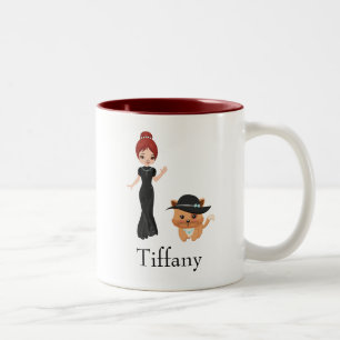 Pretty Red Head woman with Cat Two-Tone Coffee Mug