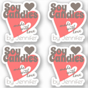 Pretty Red Heart Brown Made with Love Soy Candles