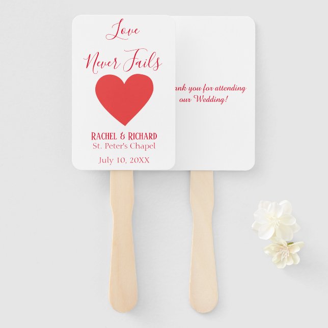 Pretty red heart love never fails hand fan (Front and Back)