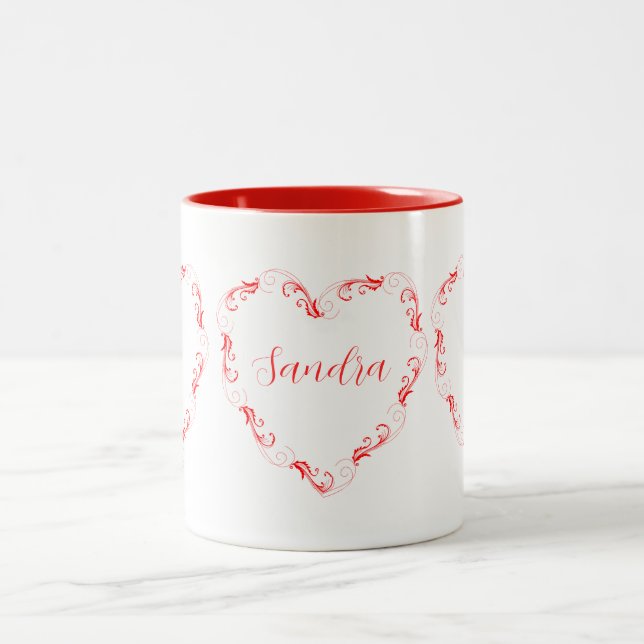 Pretty Red Heart Valentine's Name Coffee Mug (Center)