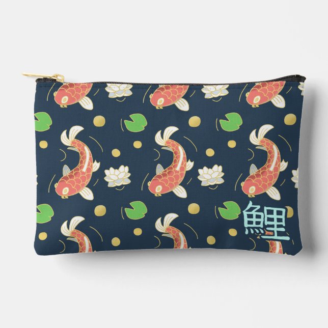 Pretty Red Koi With Kanji Accessory Pouch (Front)