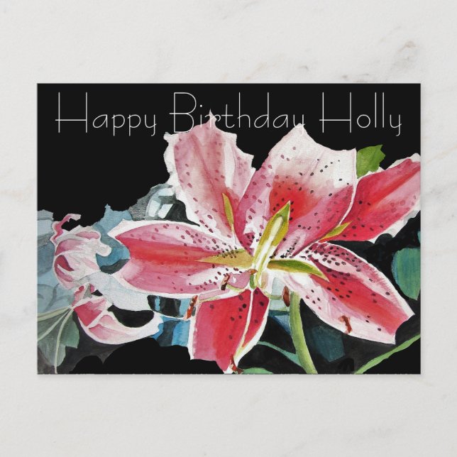 Pretty Red Lily Lilium floral Birthday Postcard (Front)