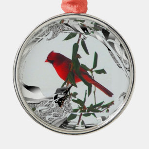 Pretty Red Northern Cardinal Metal Tree Decoration