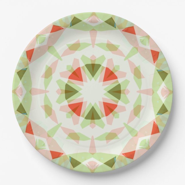 Pretty Red Pink Green Star Party Celebration Paper Plate (Front)