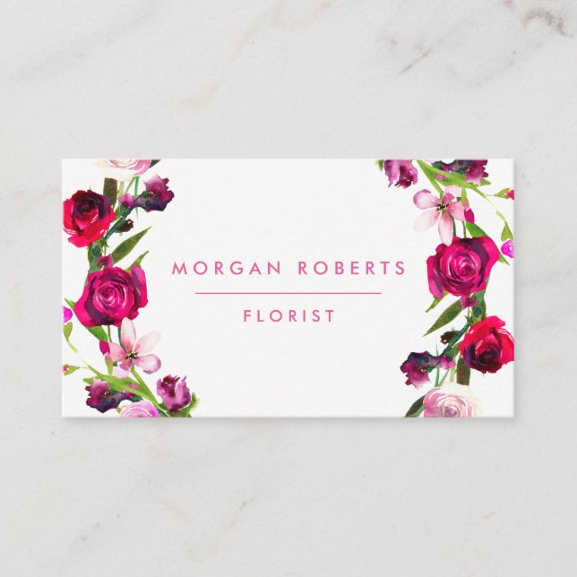 Pretty Red & Pink Rose Floral Beauty Florist Hair Business Card (Front)
