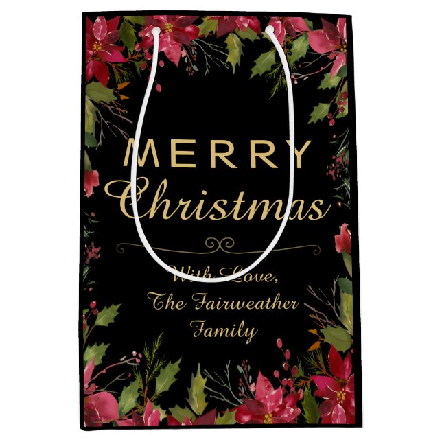 Pretty Red Poinsettia Classic Christmas Party  Medium Gift Bag (Front)