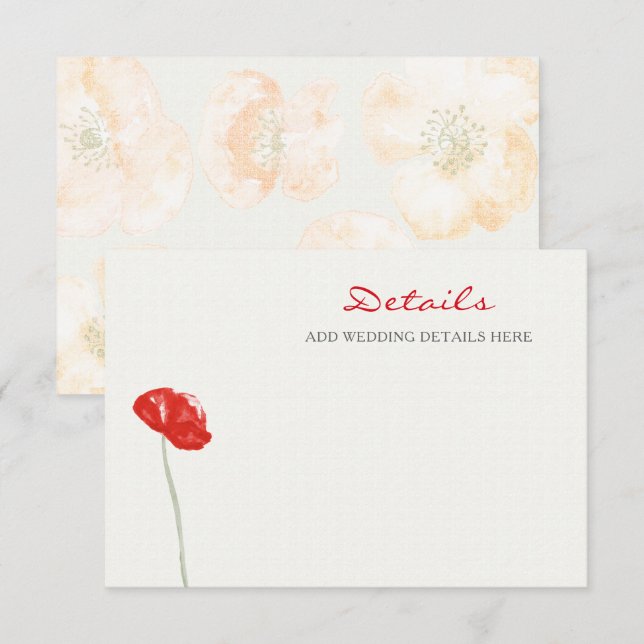 Pretty Red Poppies floral wedding  Enclosure Card (Front/Back)