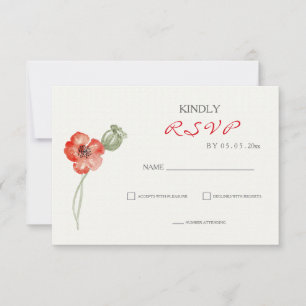 Pretty Red Poppies floral wedding RSVP card