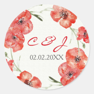 Pretty Red Poppies floral wedding stickers