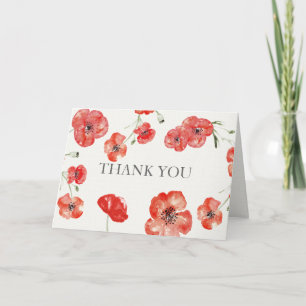Pretty Red Poppies floral wedding Thank You Card