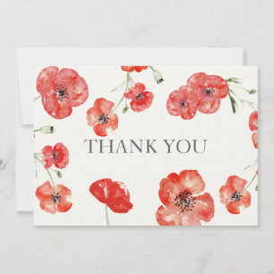Pretty Red Poppies floral wedding Thank You Card