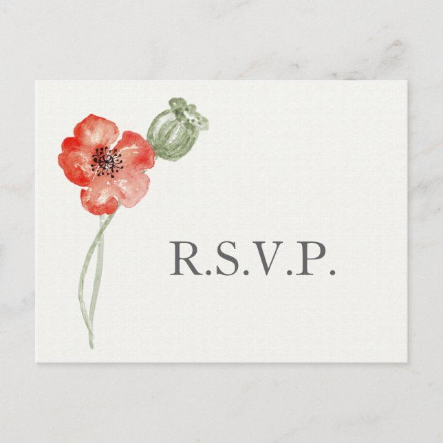 Pretty Red Poppies modern floral wedding rsvp Invitation Postcard (Front)