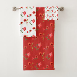 Pretty Red Poppies Pattern Bath Towel Set