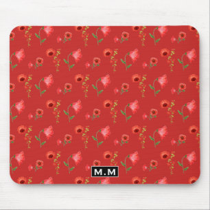 Pretty Red Poppies Pattern Monogram Mouse Mat