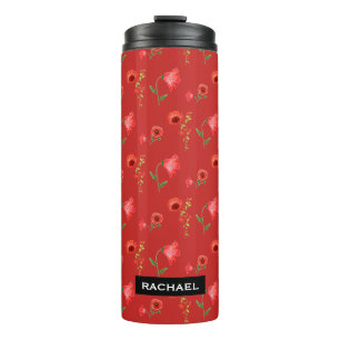 Pretty Red Poppies Pattern Personalised Thermal Tumbler