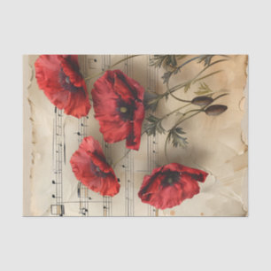 Pretty red poppies vintage music sheet ephemera