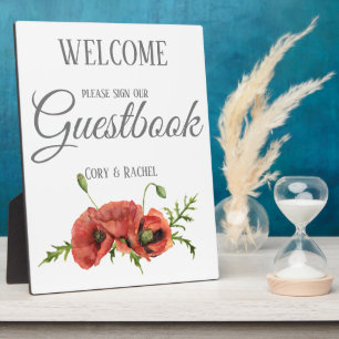 Pretty Red Poppies Wedding Guestbook Plaque
