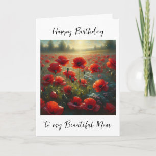 Pretty Red Poppy Field Mum's Birthday Card