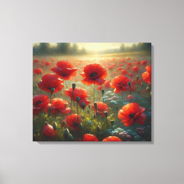 Pretty Red Poppy Field on a Summer Day Canvas Print (Front)