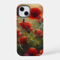 Pretty Red Poppy Field on a Summer Day