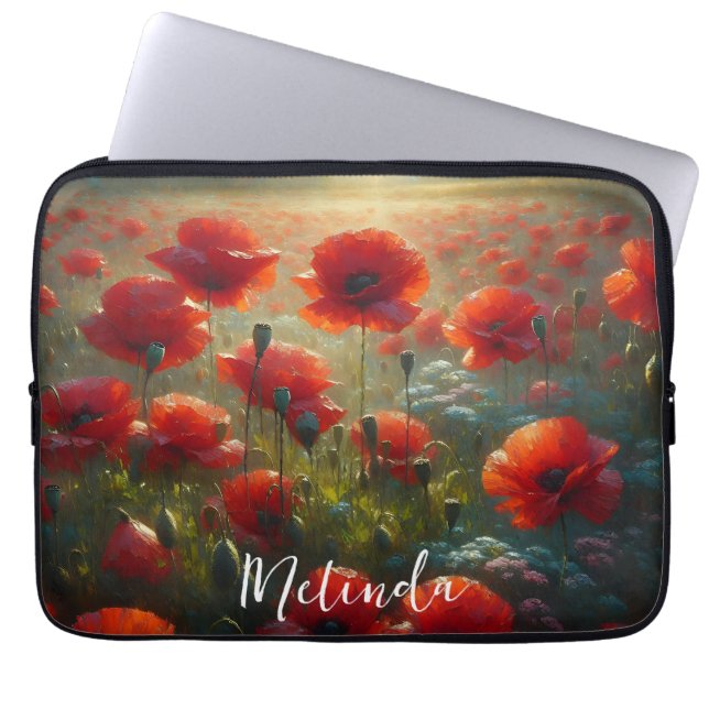 Pretty Red Poppy Field on a Summer Day  Laptop Sleeve (Front)