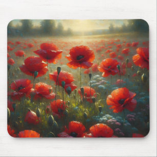 Pretty Red Poppy Field on a Summer Day Mouse Mat