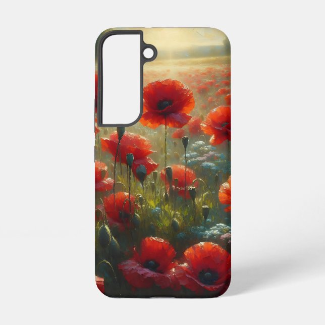 Pretty Red Poppy Field on a Summer Day   Samsung Galaxy S22 Case (Back)