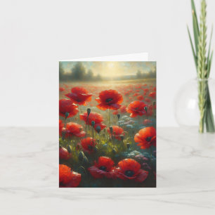 Pretty Red Poppy Field on a Summer Day   Thank You Note Card