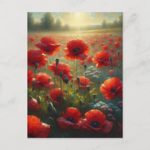 Pretty Red Poppy Field   Saying Hi Postcard