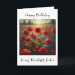 Pretty Red Poppy Field | Sister Birthday Card<br><div class="desc">Beautiful ai art depicting a field of red poppies on a pretty summer day. Sister's birthday card.</div>
