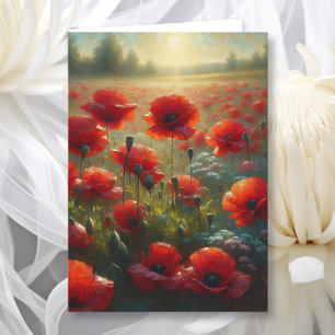 Pretty Red Poppy Field   Thinking About You Card