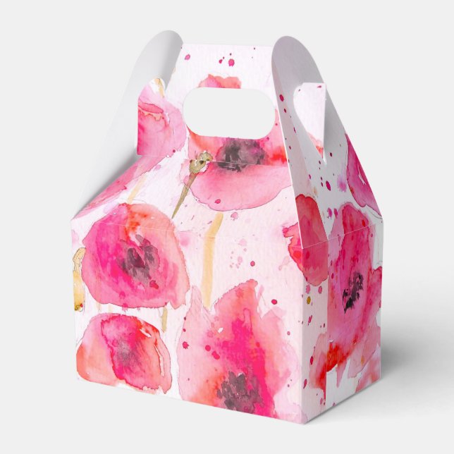 Pretty Red Poppy Floral Wedding Cake Favor Box (Front Side)