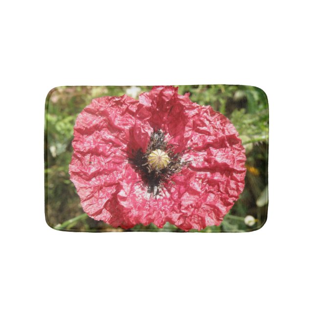 Pretty Red Poppy Flower Macro Bath Mat (Front)