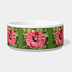 Pretty Red Poppy Flower Macro Dog Bowl