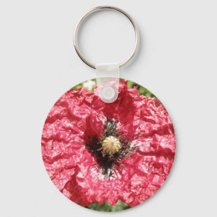 Pretty Red Poppy Flower Macro Keychain
